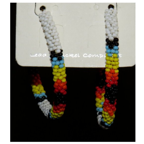 Southwest Style Multicolor Seed Bead Hoop Earrings - Picture 5 of 5